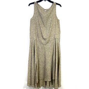 Prologue Sleeveless Boat Neck Drop Waist Midi Dress Yellow and Gray Size M